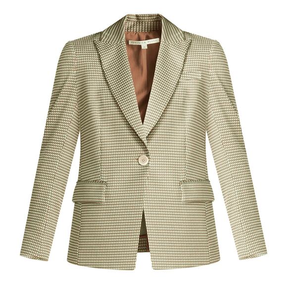 Veronica Beard Zeni Blazer Green Brown Jacket One-Button Long Sleeve Sz 2 - Picture 1 of 14